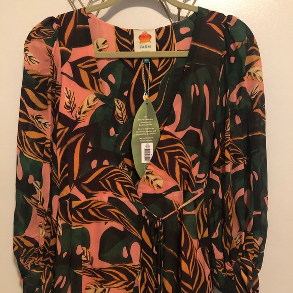 SOLD Farm Rio Pale Leaf Wrap Dress - Picture 8 of 11